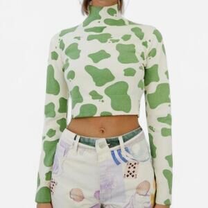 Zara Cow Print Cropped Turtleneck Sweater Women’s Small